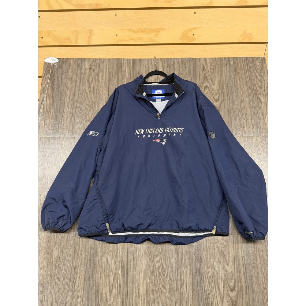 Reebok Windbreaker Mens 2XL Navy New England Patriots NFL Equipment Quarter Zip